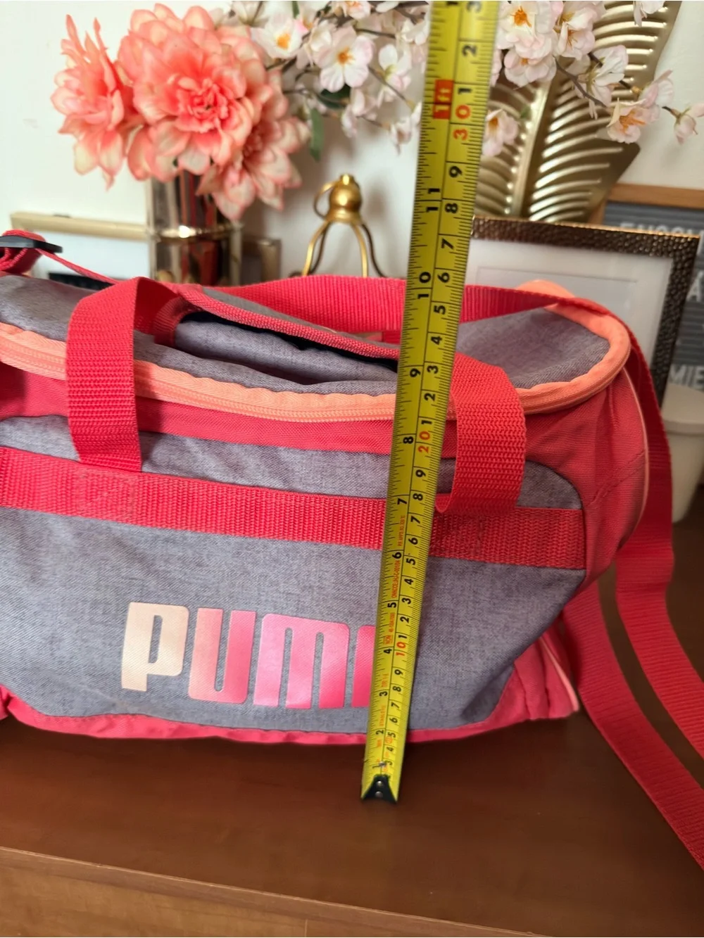 Puma Gray and Red Athletic Duffel with Shoulder Strap